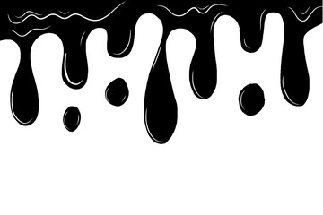 A black dripping liquid resembling ink, paint, or melted chocolate, isolated on a white background. Thevector illustration of a white background