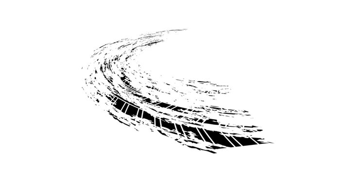 Tire tread marks, wheel textures, tire marks - car racing, motocross, drift, rally, off-road and others. Vector black isolated texture in grunge style with splashes.eps10
