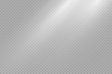  Glowing white light rays, sunshine flare on transparent background.