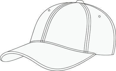 Simple baseball cap outline drawing, sports hat illustration, blank cap vector, fashion accessory line art, printable coloring page design