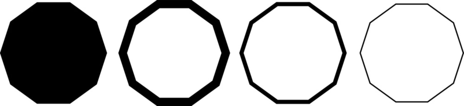 Decagon outline vector icons. Set of geometric polygon shapes
