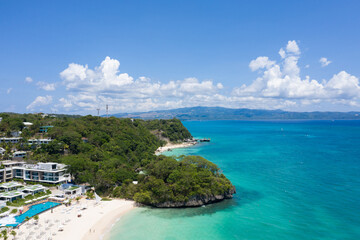 Naklejka premium Aerial View of Tropical Island Turquoise Sea and Blue Summer Sky