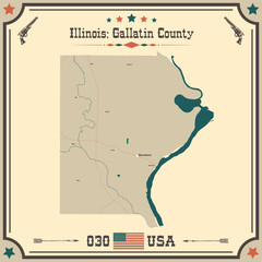 Large and accurate map of Gallatin County, Illinois, USA with vintage colors.