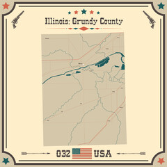 Large and accurate map of Grundy County, Illinois, USA with vintage colors.