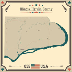 Large and accurate map of Hardin County, Illinois, USA with vintage colors.