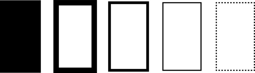 Rectangle vector icons. Set of rectangular shapes isolated outline Dash line