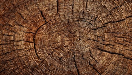 Fototapeta premium Close up view of a tree trunk cross section showing growth rings and wood grain.