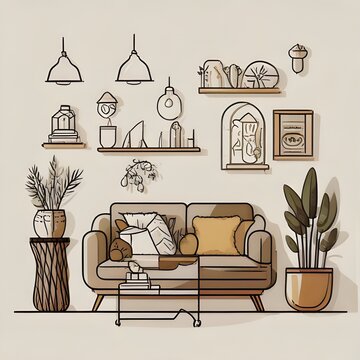 Cozy Living Room Interior Design with Plants and Decor.