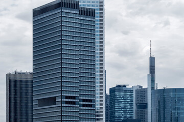 Frankfurt architecture skyline with modern glass tower and finance cityscape during twilight urban atmosphere highlighting business energy