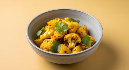 Aloo Gobi - Indian Potato and Cauliflower Curry with Coriander in a Bowl