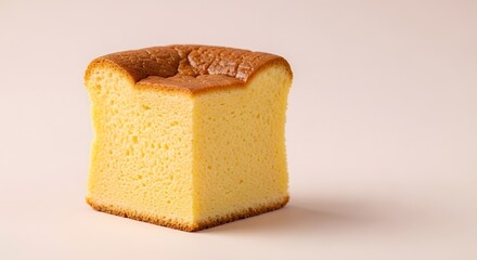 A Slice of Fluffy Japanese Cotton Cheesecake on a Light Pink Background