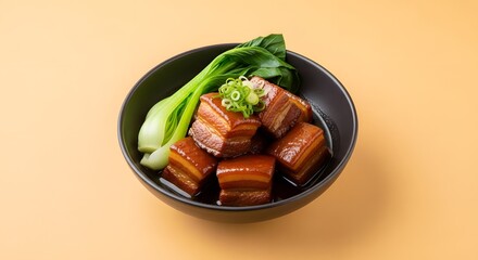 Braised Pork Belly with Bok Choy in Dark Sauce, Asian Cuisine