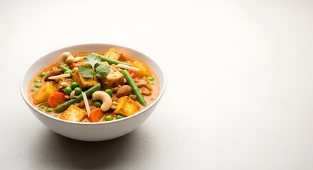 Close-up of Paneer Butter Masala with Fresh Ingredients in White Bowl
