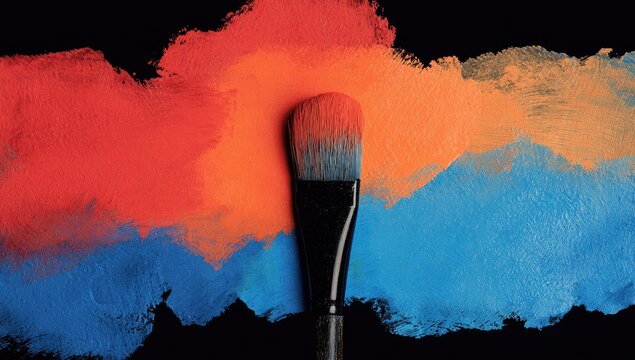 Colorful Paint Brush Strokes on Black Background. - Powered by Adobe