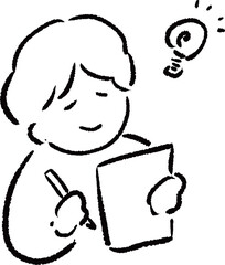 アイデアを思いついてメモをする人のイラスト