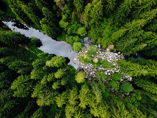Aerial shot of river Kamp in Waldviertel region, Lower Austria