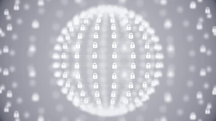 Cybersecurity Lock Sphere Animation – Futuristic White Digital Data Protection Loop - Powered by Adobe