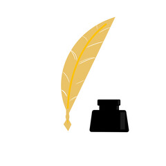 Elegant feather pen with classic ink pot on transparent background. Timeless writing instrument design. Minimalist artistic concept.