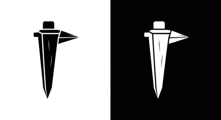 A minimalist black and white graphic icon of a pickaxe, depicted in both positive and negative space versions.