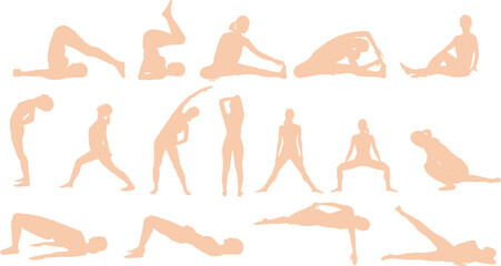 ダイエットする女性のイラスト(ストレッチ)	