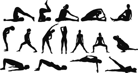 ダイエットする女性のイラスト(ストレッチ)	