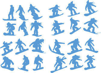 冬の雪山でスノボーする女性のイラスト