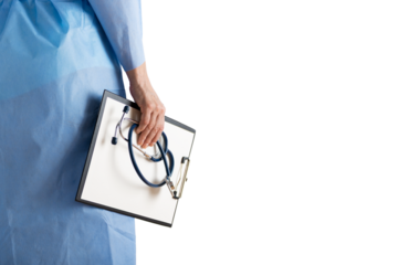 Medical Professional with Stethoscope and Clipboard on transparent background