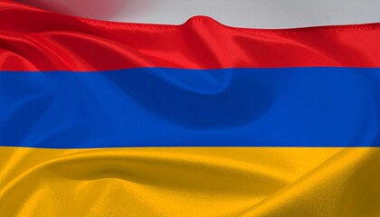 Obraz premium Armenia national flag with equal horizontal bands of red, blue, and orange, waving to symbolize strength, peace, and creativity.