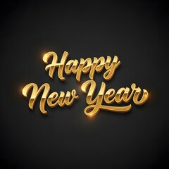 Golden Happy New Year Calligraphy on Dark Background with Subtle Light Effects and Shadows