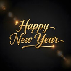Happy New Year Golden Lettering on Dark Background with Subtle Light Flares