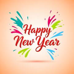 Happy New Year Celebration Design with Colorful Paint Splashes and Vibrant Background