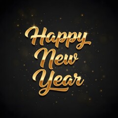 Happy New Year Golden Metallic Text on Dark Background Elegant Design for Seasonal Greetings and Celebrations
