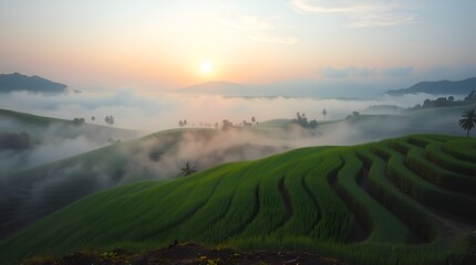 Whispers of Dawn Over Emerald Terraces