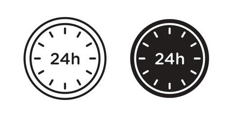 24 hours icon doodle set. editable outline stroke vector eps