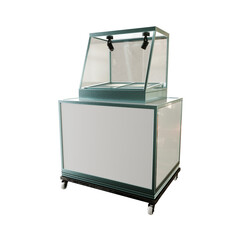 Modern Food Display Case with Glass Enclosure on White and Green Base