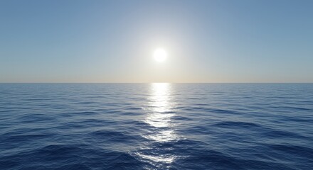 Obraz premium Calm Blue Ocean Under a Bright Sun and Clear Sky aqua coast