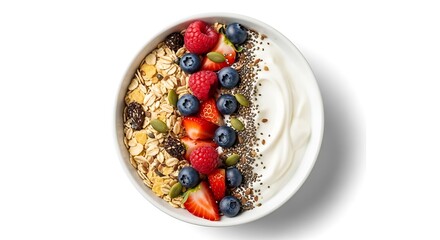 Healthy yogurt bowl topped with granola and fresh berries