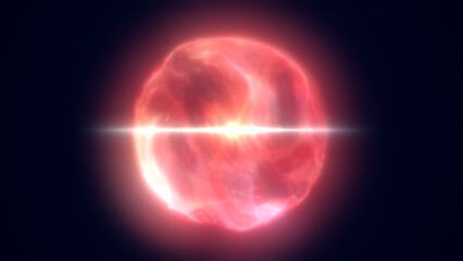 Intense red glowing sphere emitting radiant energy waves, representing heat, strength, and fusion power