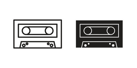 Cassette tape icon doodle set. editable outline stroke vector eps