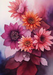 Pink and Purple Fall Flowers – Aquarelle Watercolor Floral Illustration