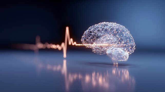 Neural network brain with heartbeat pulse&mdash;late‑night lab prototype visualising the future of AI in healthcare and research