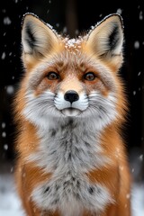 Obraz premium Closeup of a fox in a snowy woodland, capturing the quiet solitude and adaptation of wildlife to the changing seasons