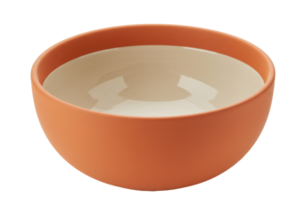 Isolated brown ceramic bowl with light contents, offering minimalist kitchen simplicity