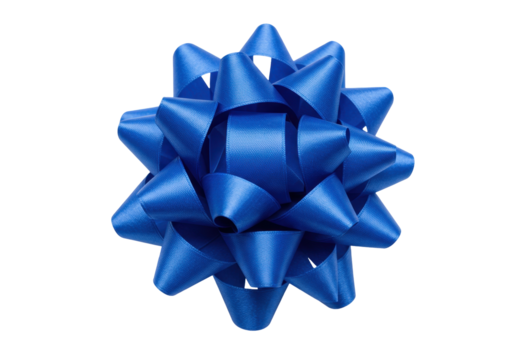 Isolated festive royal blue ribbon bow, Christmas gift wrapping decoration, celebration decor