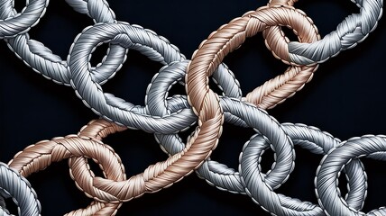 Interwoven chain links in silver and rose gold creating a network