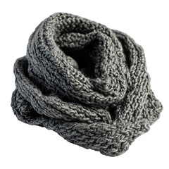 A gray knitted neck warmer scarf