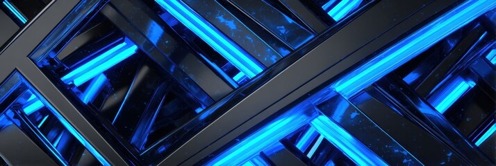 Glowing Blue Neon Lines Intersecting in a Modern Abstract Design at Night