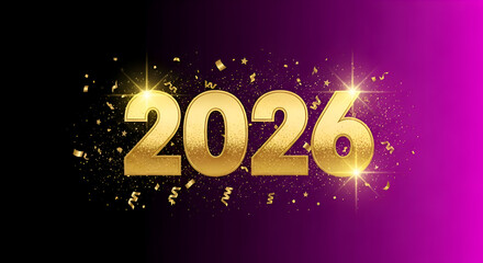 Golden 2026 numbers with confetti on a dark background, celebrating the new year ahead