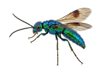 Isolated Emerald Jewel Wasp close-up, colorful insect on seamless surface for creative project