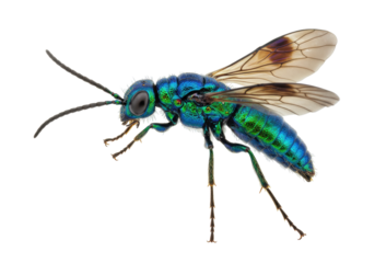 Isolated Emerald Jewel Wasp close-up, colorful insect on seamless surface for creative project